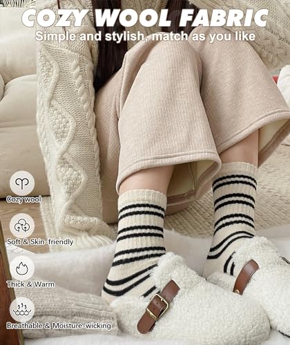 Image of IIG 5 Pairs Women's Vintage Style Thick Wool Warm Winter Crew Socks