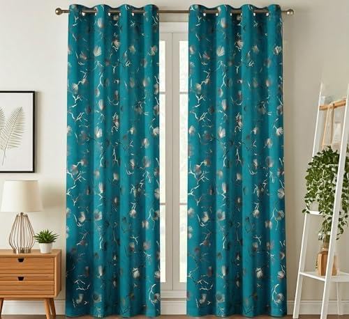 Galaxy Home Decor Premium Foil Brunch Velvet Curtains for Door- 7 Feet (Pack of 1) Teal-image-33