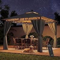 JUMMICO Garten Pavillon 3 x 3 m mit Beleuchtung, wasserdichter,Pavillon 3x3 wasserdicht stabil, geeignet für Garten und Terrasse, mit Vier Seitenwänden zum Schutz vor Sonne und Regen, Grau