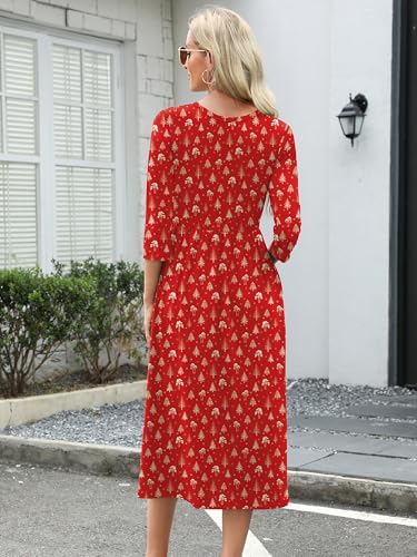 Image of Heymoments Women's Casual 3 /4 Sleeve Midi Dress Crewneck A Line Tiered Flowy Loose Travel Long Dresses with Pockets
