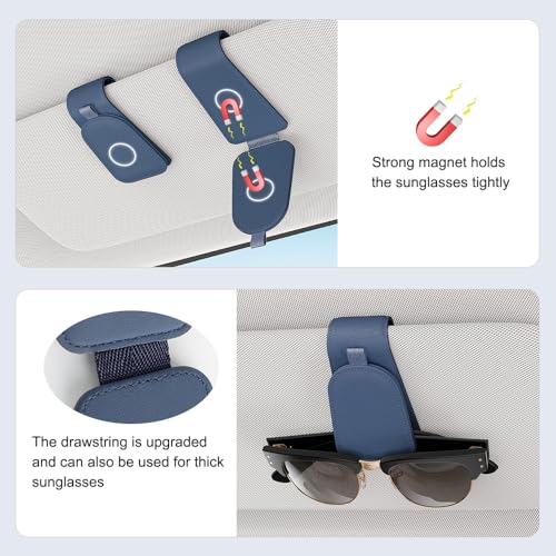 Image of Sotfamily Sunglass Holder for Car Visor, Blue, 2 Packs | Suede Cloth, Magnetic, Organizer for Car Accessories