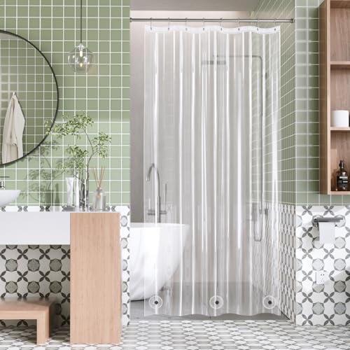 Image of AmazerBath Shower Curtain Liner Stall, 48x72 Clear Shower Curtain Liner, Waterproof Plastic Shower Liner, Lightweight PEVA Shower Curtain for Bathroom with 3 Magnets and 8 Rustproof Metal Grommets