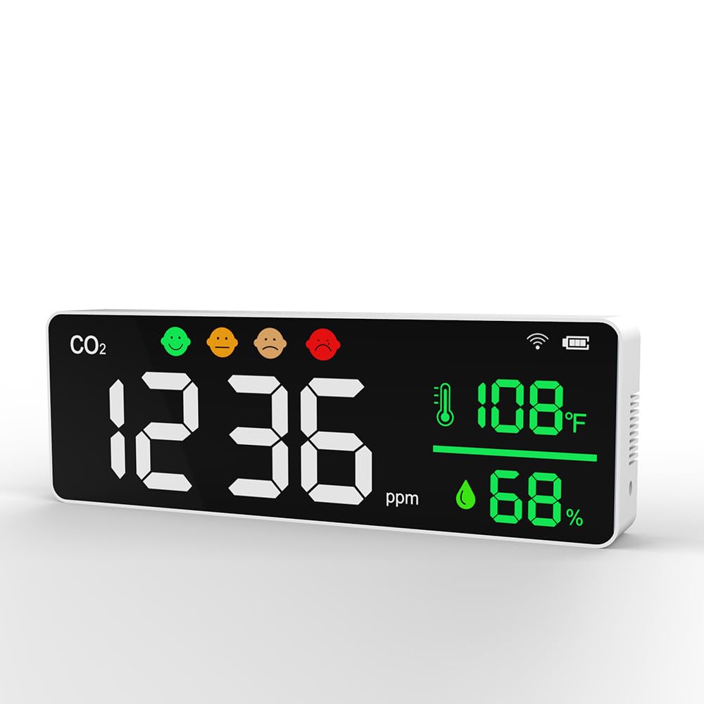 Gas Detector, Carbon Dioxide Detector with Alarm Function Household Indoor Air Temperature Humidity Monitor