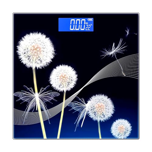 Image of ANT Flora Dandelion Digital Bathroom Weighing Scale, 180 kg Capacity, High Precision Sensors, Wide LCD Display, 5 mm Tempered Glass Body Weight Machine for Home & Gym with 30 Months Warranty (Black)