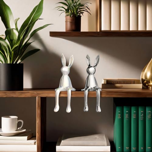 Figuras Decorativas de Conejo Cerámico Plateado y Blanco miniatura 4