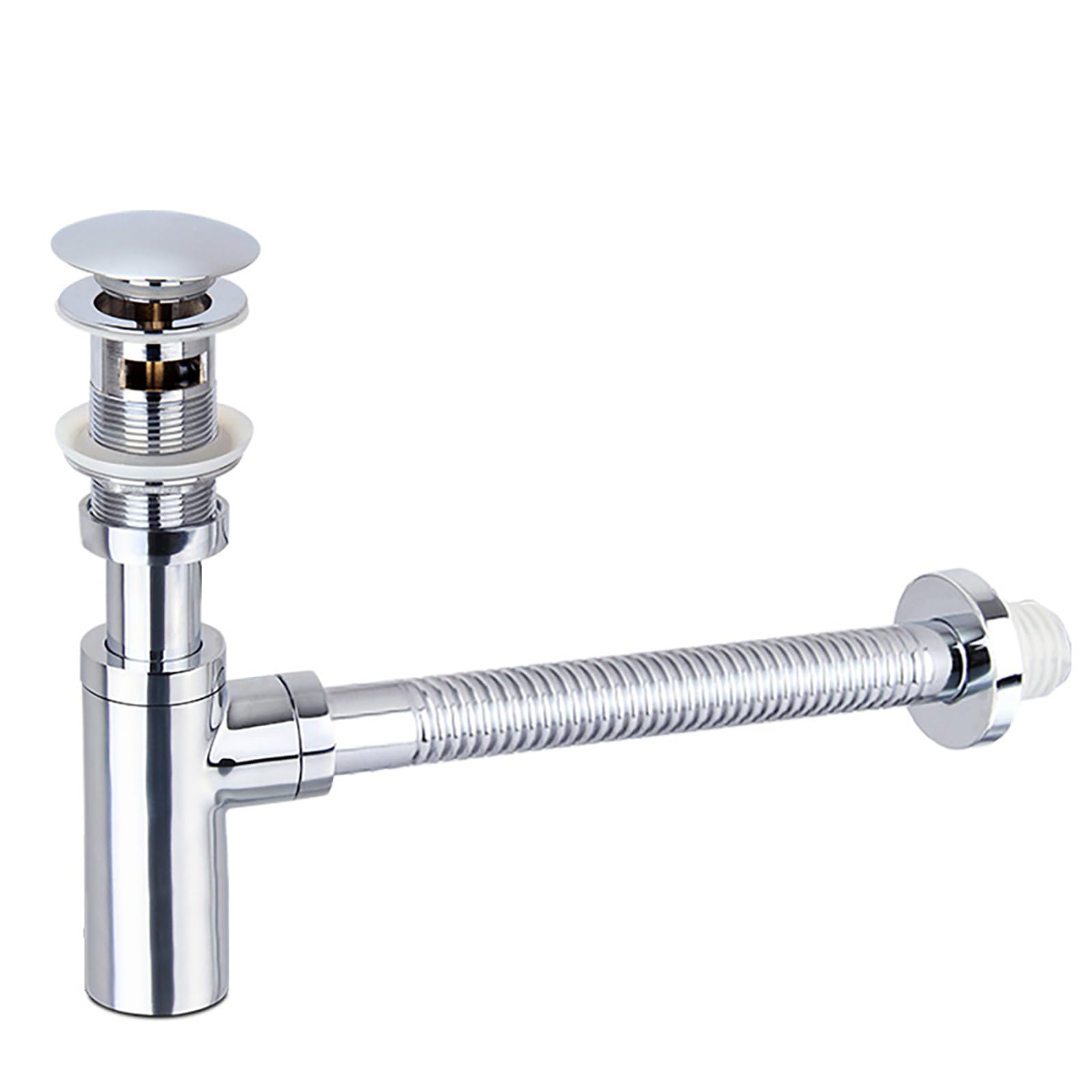 Siphon Waschbecken mit Überlauf,Pop Up Ablaufventil,Geruchsverschluss,Höhenverstellbar,Flexibel Ausziehbar,Messing Abflussrohr Waschbecken