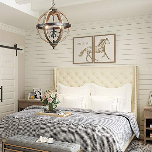 KSANA Farmhouse Chandelier for Dining Room, Wood and Metal Chandelier for Entryway, Rustic Finish, 3-Light, 15.7" Dia - Image 6