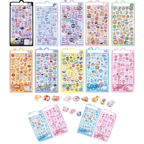 シール ぷくぷく 12枚 可愛い ぷくぷくシール 立体 ごほうび ステッカー ぷっくり デコシール 水筒 スマホケース 手帳 アルバム (8 styles 12枚)