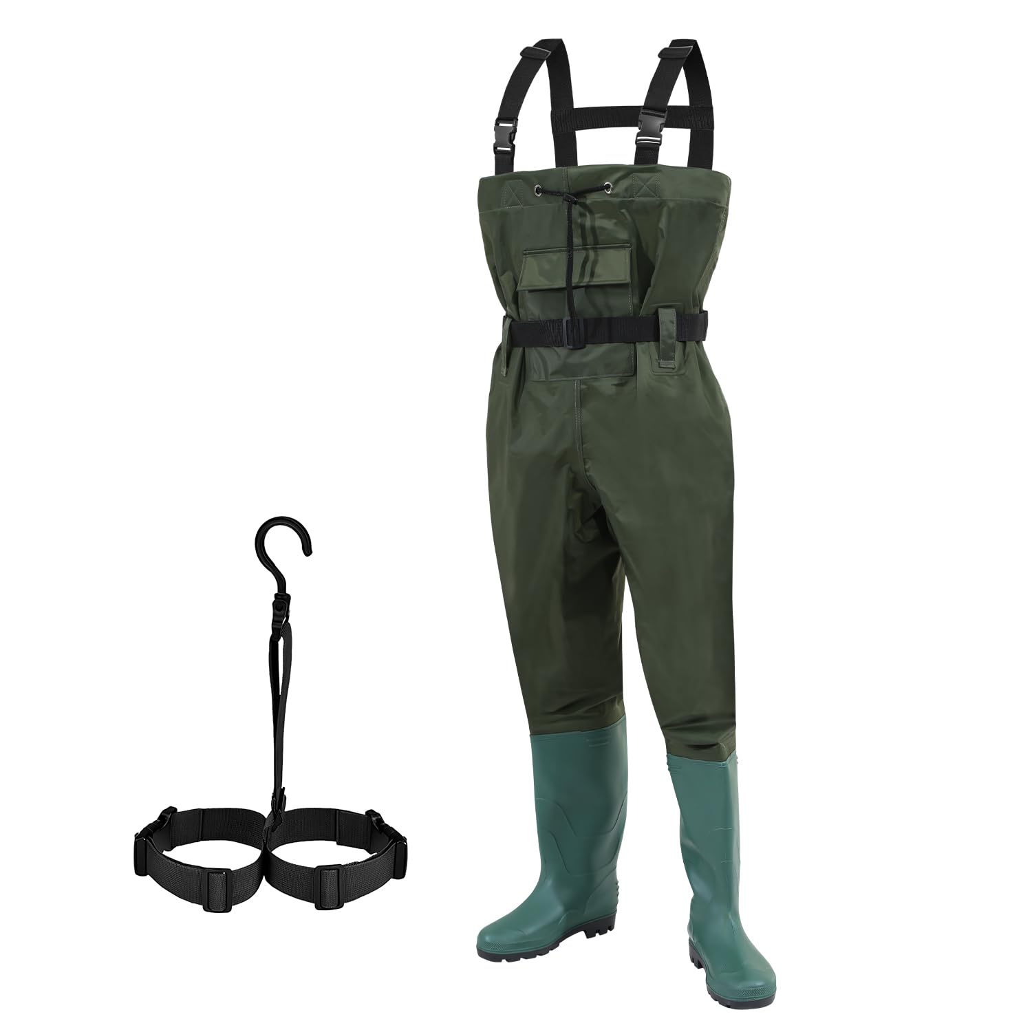 Waders, Waders étanches 70D Nylon Composite PVC Pantalon de pêche, avec Bottes en Caoutchouc antidérapantes, Pantalon de Bassin, Pantalon de Crue