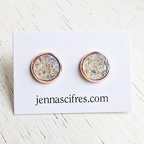 Opal on Rose Gold - Druzy Stud Earrings - Hypoallergenic Posts