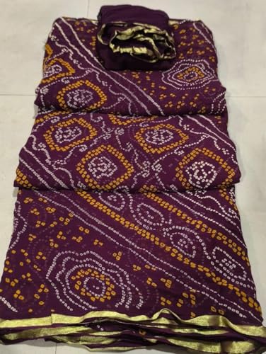 Image of Women's Jaipuri Viscose Georgette Saree, Zari Checks Pattern, Handmade Laddu Bandej Design, Contrast Blouse