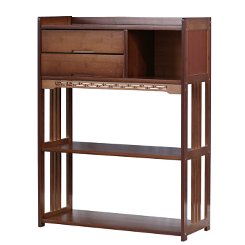 LINGWEI Wooden Bookshelf Bookcase Wood Storage Organizer Shelf Bamboo 3, 4 and 5 Tier With Drawer Multifunctional Storage Rack Flowers Stand Bathroom Shelf Organiser (3 floor(Brown))