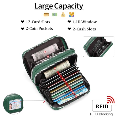 Image of RNIEGA Credit Card Holder Wallet RFID Blocking Leather Small Wallet for Women Double Zipper Wallet with ID Window