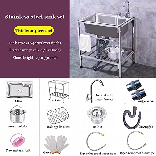 Qqxx Utility Sink Free Standing,Single Bowl Kitchen Sink With Cold And Hot Water Faucets,Commercial Stainless Steel Sink With Storage Shelve For Laundry Room Bathroom Farmhouse #TOP6