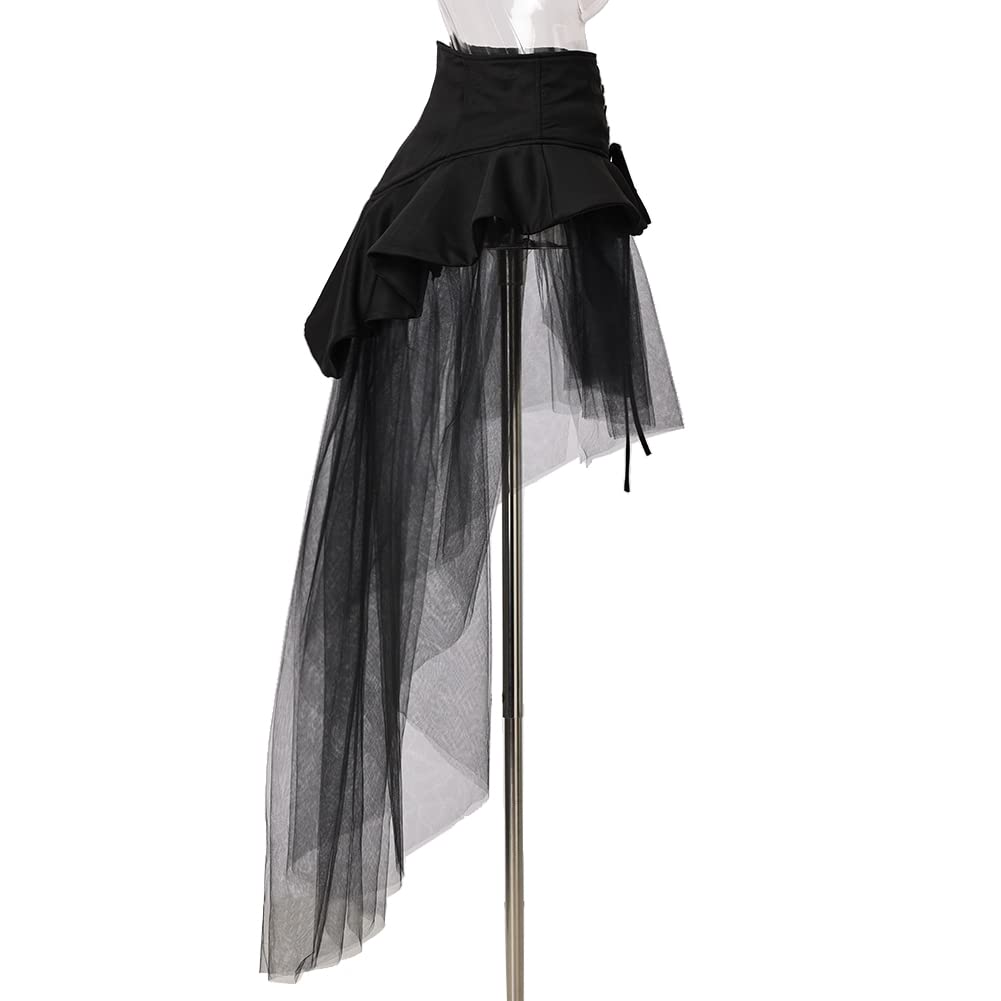 Women Steampunk Gothic Long Tulle Skirts Waist Belt for Women Victorian Ruffles Pirate Corset Costumes Black - Image 2