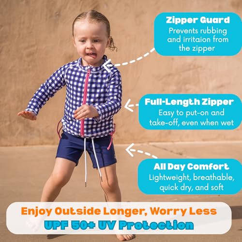 Image of SwimZip Girls' 3 Pc Swim Set w /Long Sleeve Rash Guard, Tankini & Shorts UPF 50+