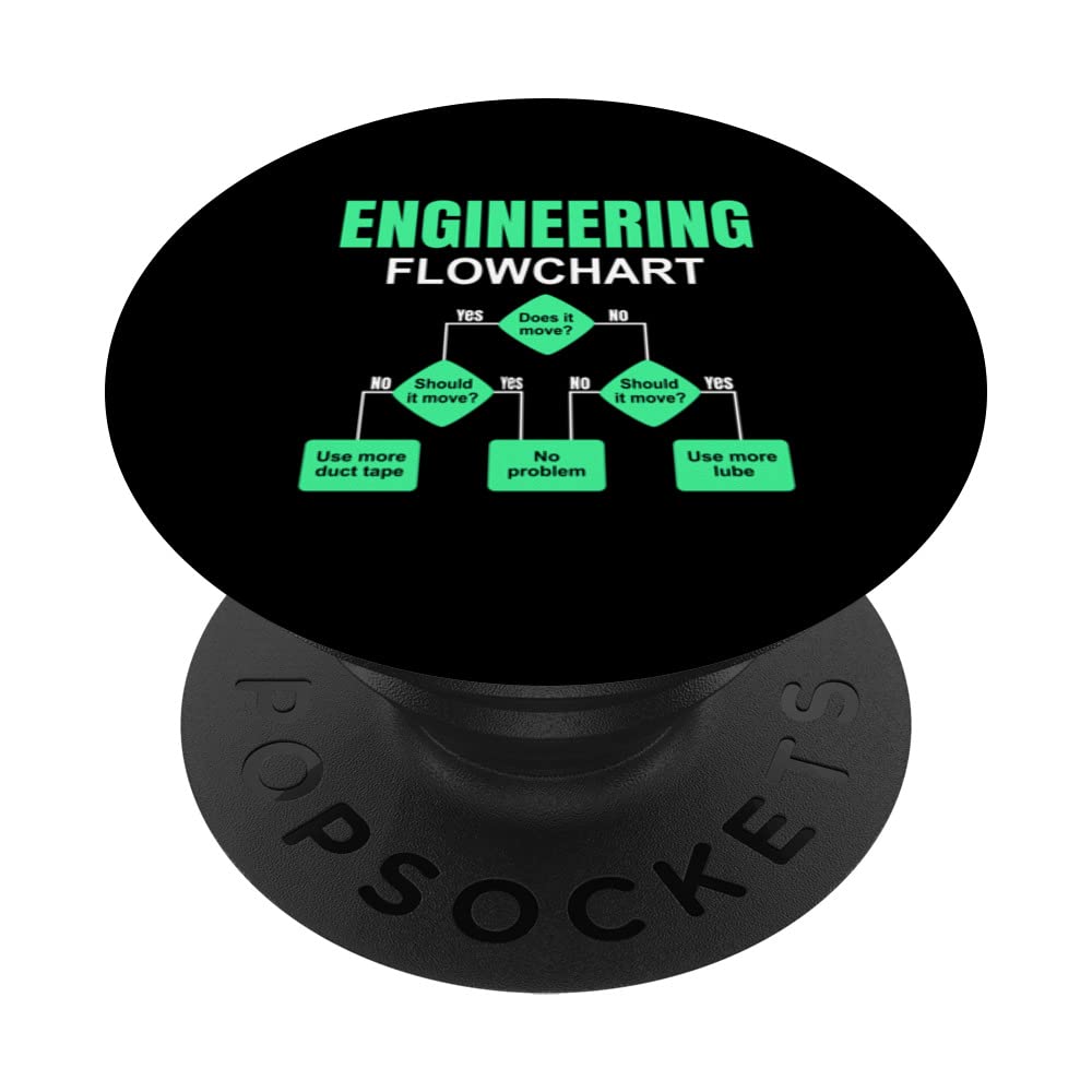 Engineering Flowchart Engineer Funny flow process chart PopSockets Swappable PopGrip, Black