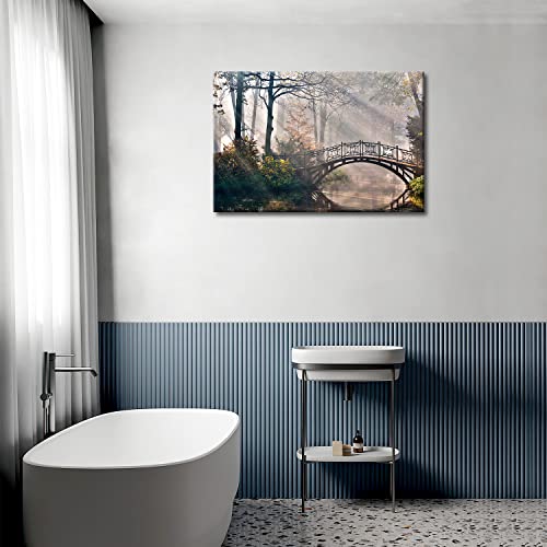 So Crazy Art 326026 Nature Wall Art Bridge Over Lake Canvas Painting Autumn Tree Forest Nature Landscape In Park Modern Picture Print thumb #3