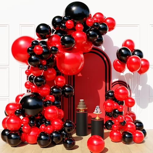 Myafqsj Red and Black Balloon Arch Kit129Pcs Black and Red Balloons