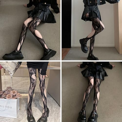 Image of Black Sheer Tights Y2K High Waist Pantyhose with Bows Patterned Stockings for Women