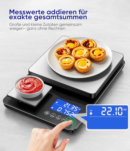 Küchenwaage Digital 15 kg / 0,01 g, Hochpräzise Zweibereichs Waage Küche mit Addierfunktion, Tara-Funktion, 7 Maßeinheiten… – Ansicht 3