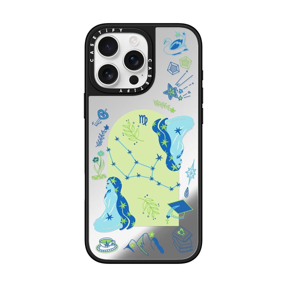 CASETiFY Mirror iPhone 16 Pro Max Case [Reflective / 4.9ft Drop Protection/Compatible with Magsafe] - Virgo - Silver On Black