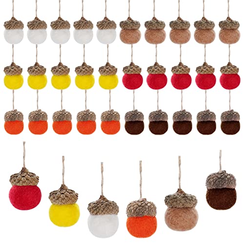 Rbenxia 30 Pieces Felt Acorn Ornaments Wool Felt Balls Pom Acorn Garland with 32.8 ft Rope for Fall Thanksgiving Christmas Tree Mantel Wall Party Vintage Decor (6 Colors)