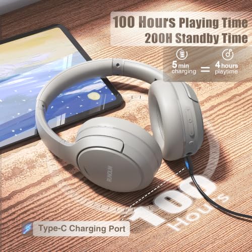 Image of RUNOLIM Hybrid Active Noise Cancelling Headphones, 100H Playtime, Built-in Microphone, Bluetooth Wireless Over Ear Foldable Headphones with HiFi Audio, Home Travel Office