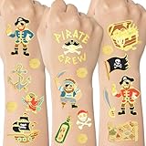 xo, Fetti Pirate Party Supplies Temporary Tattoos - 44 Glitter Styles | Nautical Birthday, Skull Crew, Treasure, Pirate Ship