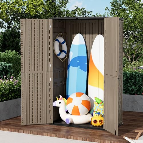 Image of ZZM Large 67 Cu.ft Waterproof Storage Shed, Outdoor Storage Cabinet,Durable Resin Sheds for Patio Furniture, Garden Tools, Pool Accessories, Mower Storage (Coffee)