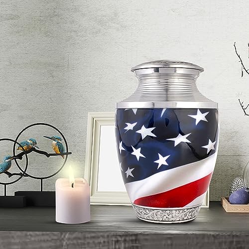 Image of Alpha Living Home Memorial Cremation Urn for Adult Ashes - Large Handcrafted Funeral Urn, Secure Lid Burial Keepsake Memorial Urn for Men & Women, Red Silver