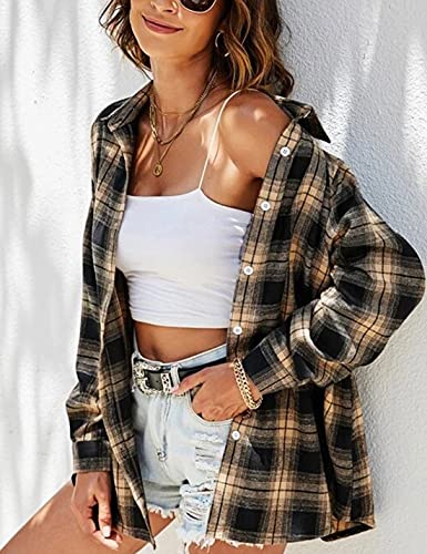 HangNiFang Flannel Plaid Shirts for Women Oversized Button Down Shirts Blouse4