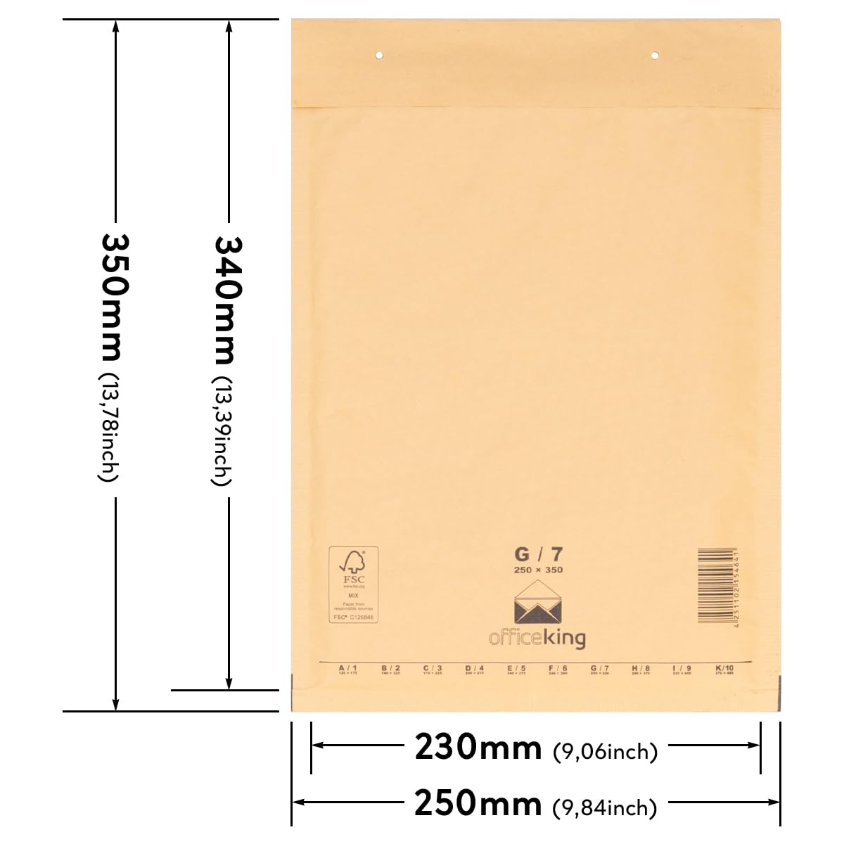 600 x Luftpolstertaschen braun Gr. G/7 (250x350 mm) DIN A4+ C4 - Marken-Qualität von OfficeKing®