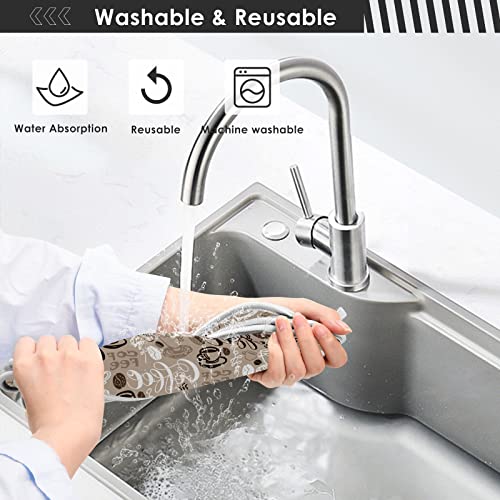 wamika coffee theme faucet water catcher mat 2 pack brown coffee beans drying mat absorbent bathroom faucet handle drip catcher tray bar rv kitchen sink splash guard 23x5 inches