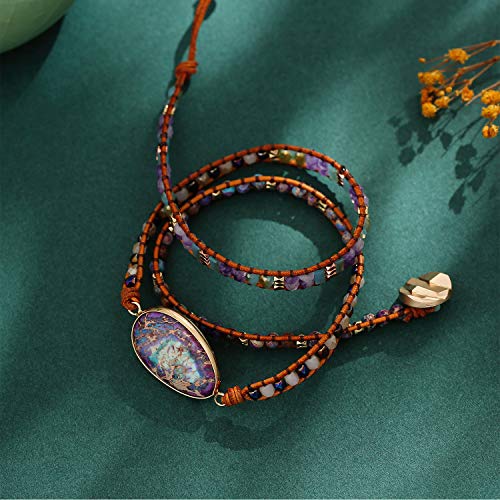 Image of Plumiss Women Boho Handmade Natural Stone Crystal Leather Bead Wrap Bracelets Collection