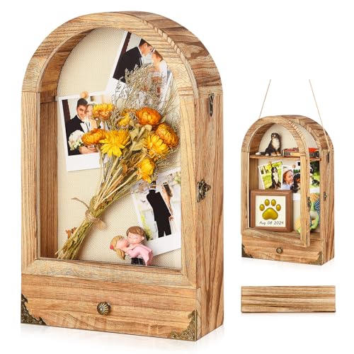 Image of DGWJSU Shadow Box Frame 10x16 Large Shadow Boxes Display Cases with Linen Back and Removable Shelves and Drawers, Picture Frame Wedding Bouquet Memorabilia Medals Photos, Christmas Decorations Gifts