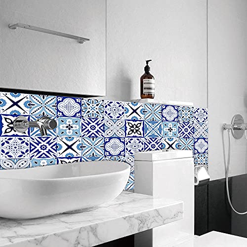 Vinilos Pared Cocina Estilo Boho Blanco Azul Vinilo Adhesivo Cenefas Adhesivas Baño Cocina Azulejos Decorativos… - Imagen 3