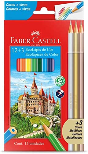 Lápis De Cor, Faber-Castell, Sextavado, 12 Cores + 3 Metálicos, Modelo:120112+3MET, Cor: Multicor