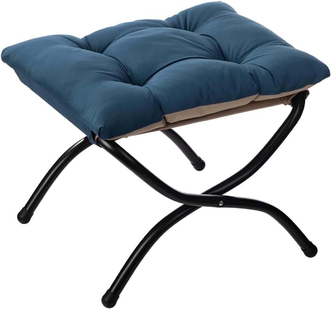 AbocoFur 15"(H) Folding Footrest Stool, Accent Padded Sofa Foot Stool for Lazy Chair, Upholstered Small Foldable Ottoman, Metal Frame Portable Foot Rest Ottoman for Living Room, Bedroom, Navy Blue