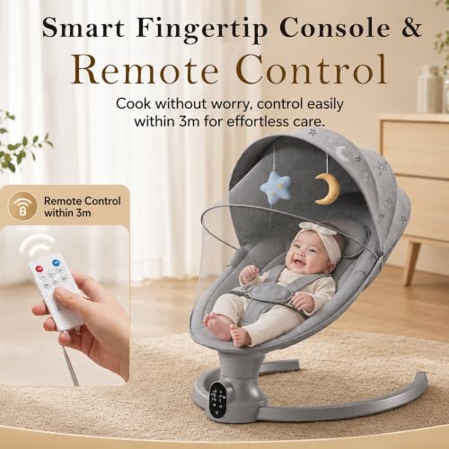 Image of StarAndDaisy Swing Rocker /Cradle for Baby with Automatic 5-Level Swing - Toddler & Infant Rocking seat /Chair with 3-Level Backrest Adjustable, & Remote Control -Graffiti Grey