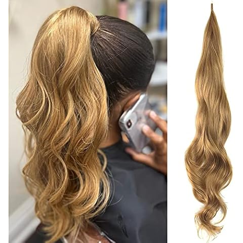 Blonde Ponytail Extainson 32 Inch Flexible Wrap Around Ponytail Hair Extension Honey Blonde Long Wavy Pony Tails hair Extension Synthetic Hairpieces For Women and Girls Cover