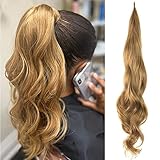 Chicmoi Blonde Ponytail Extainson 32 Inch Flexible Wrap Around Ponytail Hair Extension Honey Blonde Long Wavy Pony Tails hair Extension Synthetic Hairpieces For Women and Girls