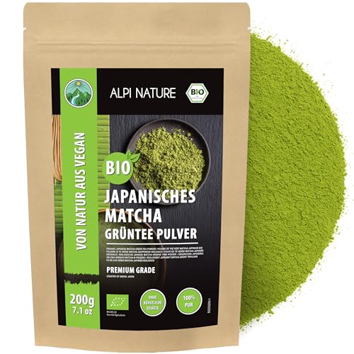Alpi Nature Matcha Pulver BIO aus Japan 200g, Grüner Tee Premium Grade, bio Matcha Tee, natürlich koffeinhaltig Alpi Nature Matcha Pulver BIO aus Japan 200g, Grüner Tee Premium Grade, bio Matcha Tee, natürlich koffeinhaltig