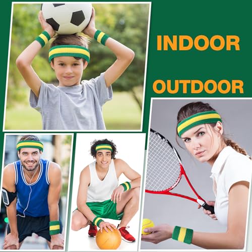 Image of Eurzom 36 Pcs Neon Sports Sweatbands Set Include 12 Striped Sweat Absorbing Headbands 24 Wristbands Athletic for Men Women Basketball Tennis Running Glow Party
