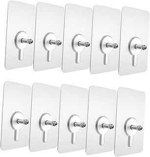 10pcs Non-Trace Hook Screw Stickers for Furniture Kitchen Clear Punch Adhesive Pads with Screws Space-Saving Heavy-Duty Holders for Home Organization