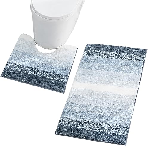 Set di 2 tappetini da bagno antiscivolo con ritaglio, tappetino da bagno assorbente per WC e pavimento, elegante decorazione per il bagno, morbidi e tappeti da bagno
