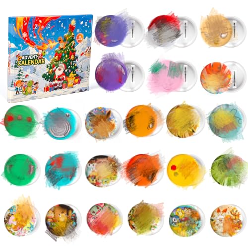 YFCHOTI Adventskalender Kinder Button-Abzeichen 24 Stück 32mm Cartoon-Anime Anstecker Set zum Sammeln & Dekorieren Weihnachtskalender-Countdown-Überraschungen Kleine Geschenke für Jungen Mädchen