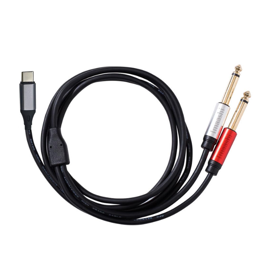Imaashi Metal Body Dual TS to USB Type C Cable, 6.35mm Mono Y-Splitter for Connecting Smartphones, Tablets to Mixing Console, Amp, Speaker- Multicolor - 1.5 Meter Long-picture-10