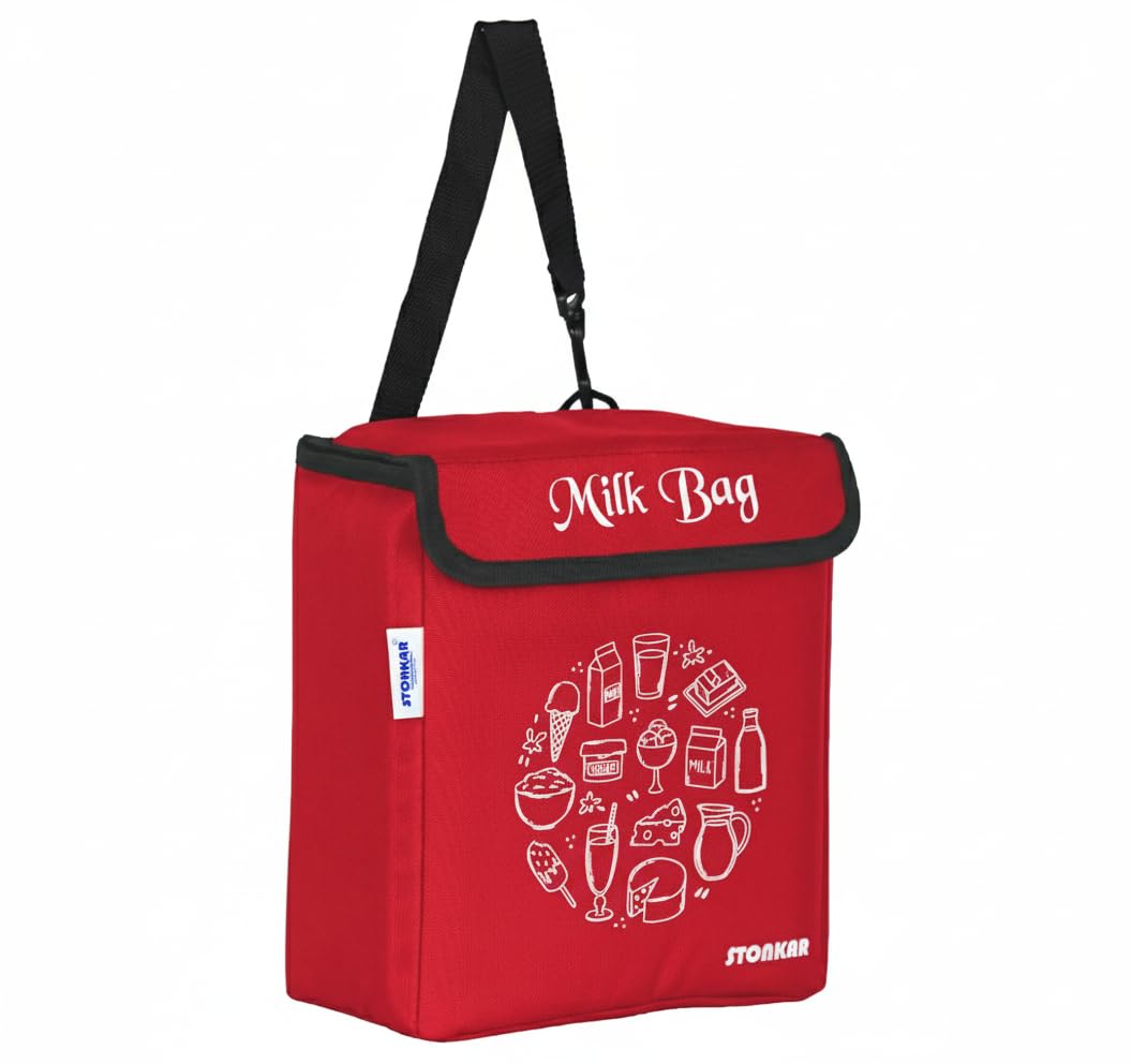 STONKAR Milk Bag for Door | Insulated and Thermal Bag | Cold Storage for Milk, Groceries and Perishables Items | 10" Inches (Red)-image-19
