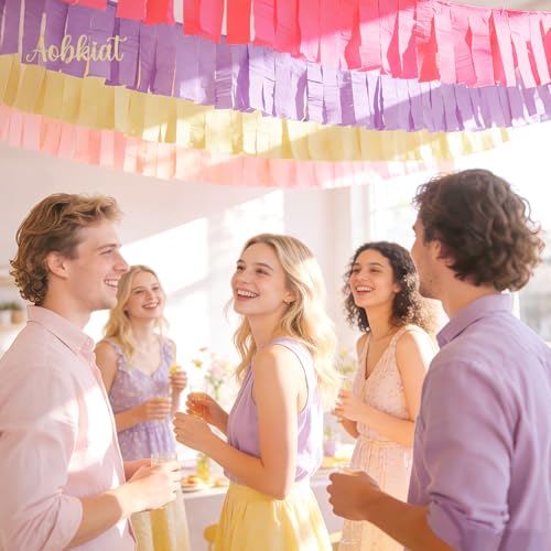 Image of AOBKIAT Purple Hot Pink Yellow Streamers Party Decorations,5 Rolls | Colorful Crepe Paper Streamers for Birthday Baby Shower Wedding Princess Butterfly Fairy Theme Party,DIY Tassel